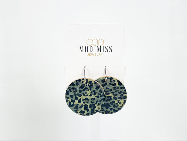 Cork+Leather Round Earring "Leopard Camo"