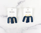 Cork+Leather Arch Earring "Navy "