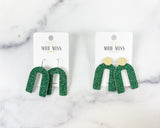 Cork+Leather Arch Earring "Fine Glitter Olive Green"