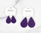 Leather Teardrop Earring "Weaved Dark Purple"