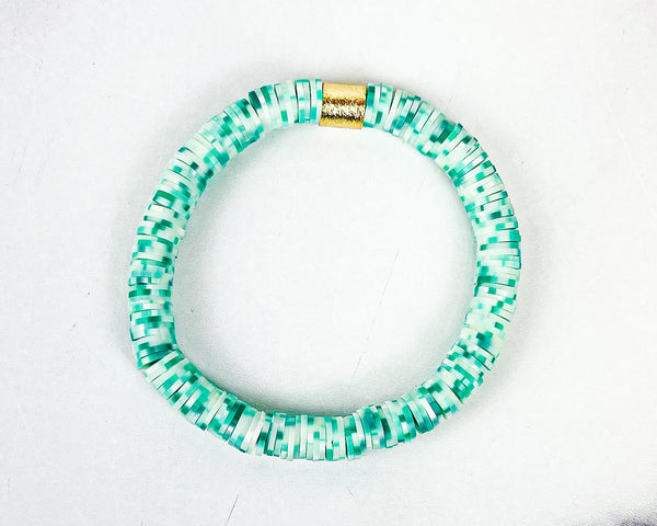 Heishi Color Pop Bracelet "Sprinkles Aqua  Gold Barrel"