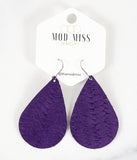 Leather Teardrop Earring "Weaved Dark Purple"