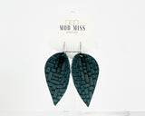 Leather Petal Earring "Basket Weaved Dark Teal"