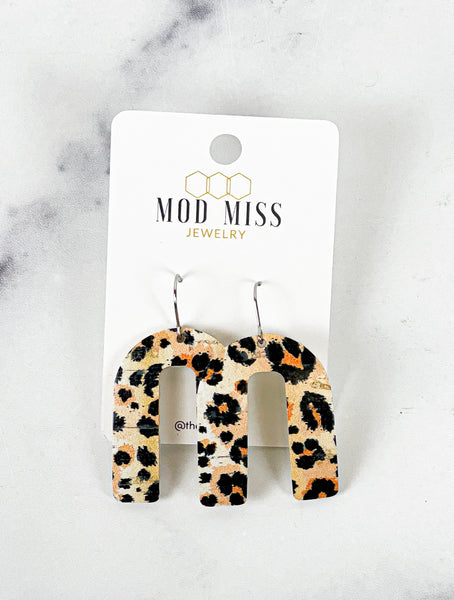 Cork+Leather Arch Earring "Leopard Peach"
