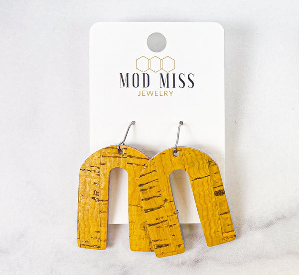 Cork+Leather Arch Earring "Mustard Yellow"