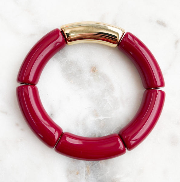 Acrylic Bamboo Bangle Bracelet "Maroon"