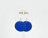 Cork+Leather Round Earring "Fine Glitter Royal Blue"