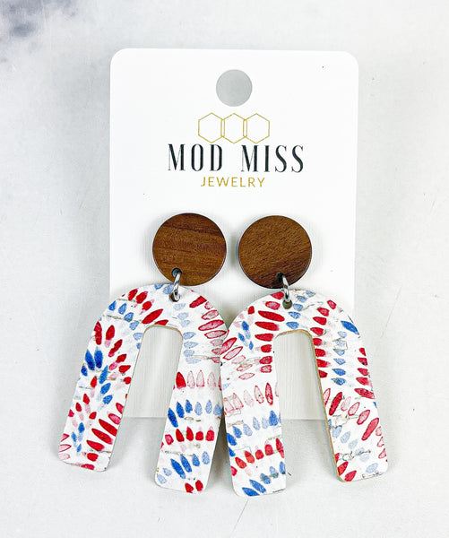 Cork+Leather Arch Earring "Patriotic Grunge"