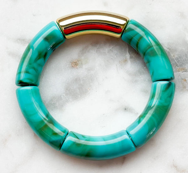 Acrylic Bamboo Bangle Bracelet "Marbled Turquoise"