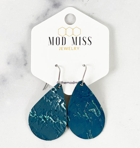 Leather Teardrop Earring "Wildwood Dark Teal"