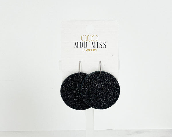 Cork+Leather Round Earring "Fine Glitter Black"