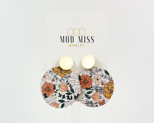 Cork+Leather Round Earring "Boho Bloom"