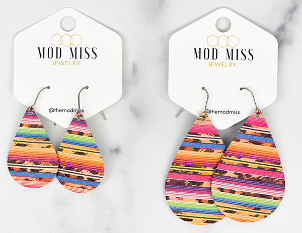 Leather Teardrop Earring "Leopard Serape"