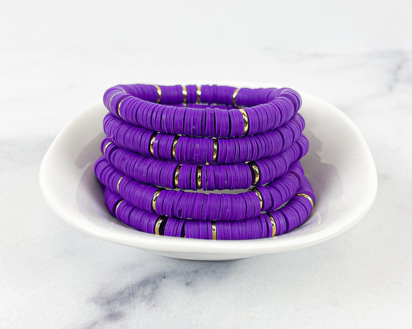 Heishi Color Pop Bracelet "Purple Gold Discs"