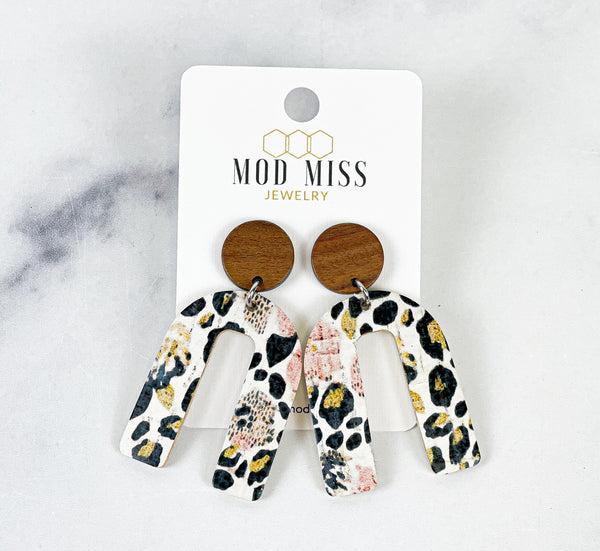 Cork+Leather Arch Earring "Leopard Pansy"