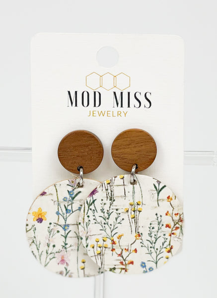 Cork+Leather Round Earring "Wildflowers"