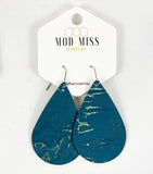 Leather Teardrop Earring "Wildwood Dark Teal"