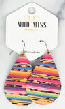 Leather Teardrop Earring "Leopard Serape"