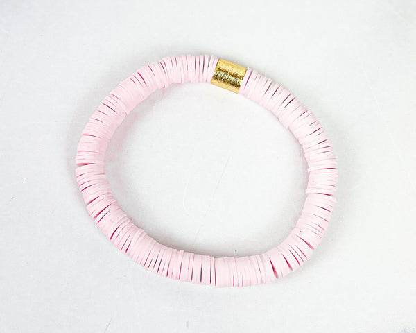 Heishi Color Pop Bracelet "Light Pink Gold Barrel"