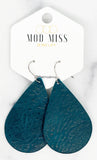 Leather Teardrop Earring "Worn Dark Teal Blue"