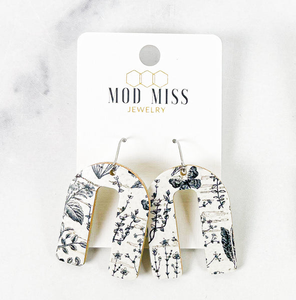 Cork+Leather Arch Earring "Vintage Wildflowers"
