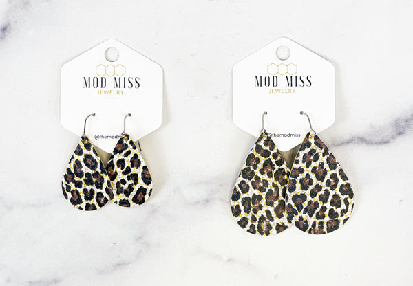 Leather Teardrop Earring "Chocolate Cheetah"