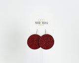 Cork+Leather Round Earring "Fine Glitter Red"