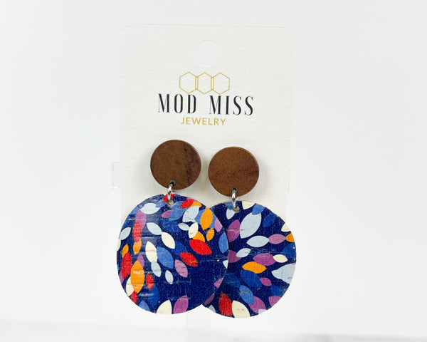 Cork+Leather Round Earring "Kaleidoscope"
