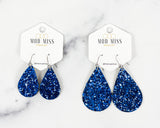 Leather+Canvas Teardrop Earring "Glitter Royal Blue"