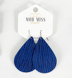 Leather Teardrop Earring "Palm Royal Blue"
