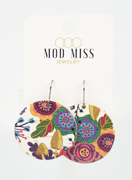 Cork+Leather Round Earring "Fiesta Floral"