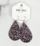 Leather+Canvas Teardrop Earring "Glitter Gunmetal"