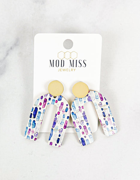 Cork+Leather Arch Earring "Watercolor Splash"
