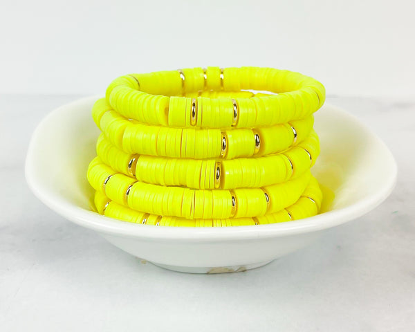 Heishi Color Pop Bracelet "Neon Yellow Gold Discs"