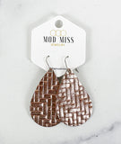 Leather Teardrop Earring "Basket Weave Rose Gold"