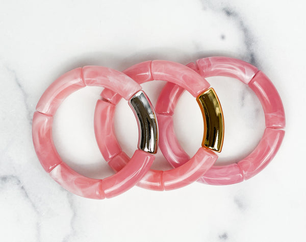 Acrylic Bamboo Bangle Bracelet "Marbled Light Pink"