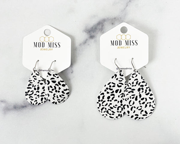 Leather Teardrop Earring "Dalmatian"