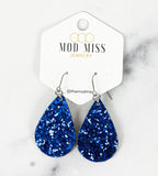 Leather+Canvas Teardrop Earring "Glitter Royal Blue"