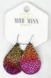 Leather Teardrop Earring "Stingray Rainbow"