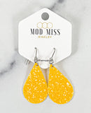 Leather+Canvas Teardrop Earring "Glitter Yellow"
