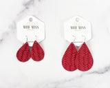Leather Teardrop Earring "Weaved Rust Red"