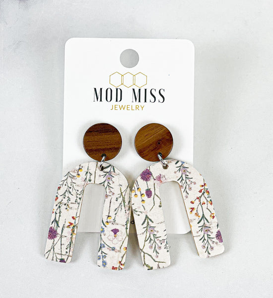Cork+Leather Arch Earring "Wildflowers"