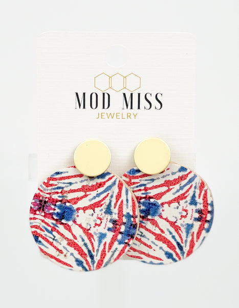 Cork+Leather Round Earring "Patriotic"