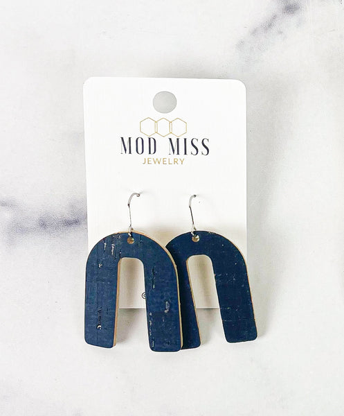 Cork+Leather Arch Earring "Navy "