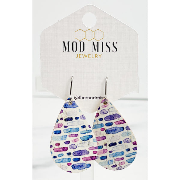 Cork+Leather Teardrop Earring "Watercolor Splash"