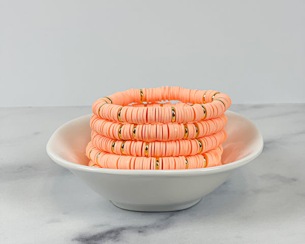 Heishi Color Pop Bracelet "Peach Gold Discs"