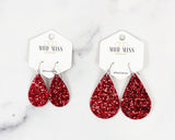 Leather+Canvas Teardrop Earring "Glitter Red"