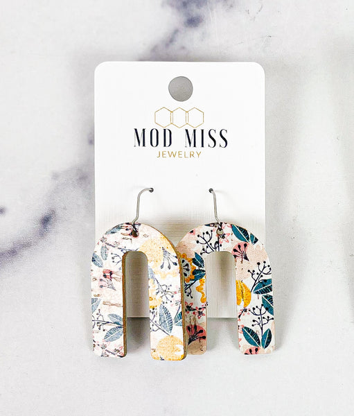 Cork+Leather Arch Earring "Yellow Fantasy"