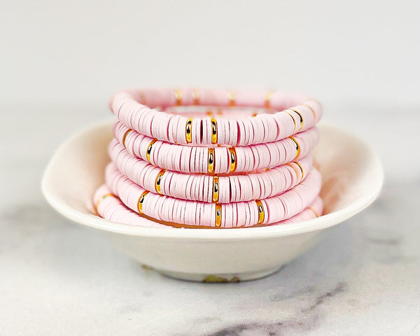 Heishi Color Pop Bracelet "Light Pink Gold Discs"