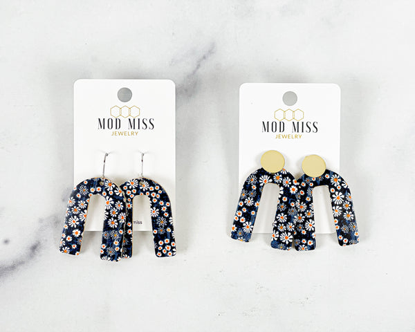 Cork+Leather Arch Earring "Navy Daisy"